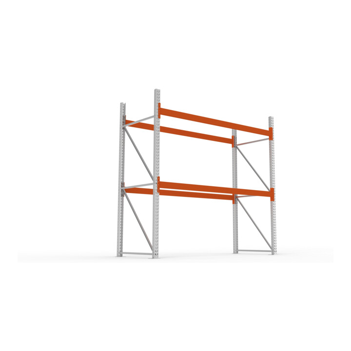 META MULTIPAL Palettenregal 2700x2700x1100 mm (HxBxT), bis 780 Kg Palettengewicht, 2 Holmebenen, verzinkt/rotorange