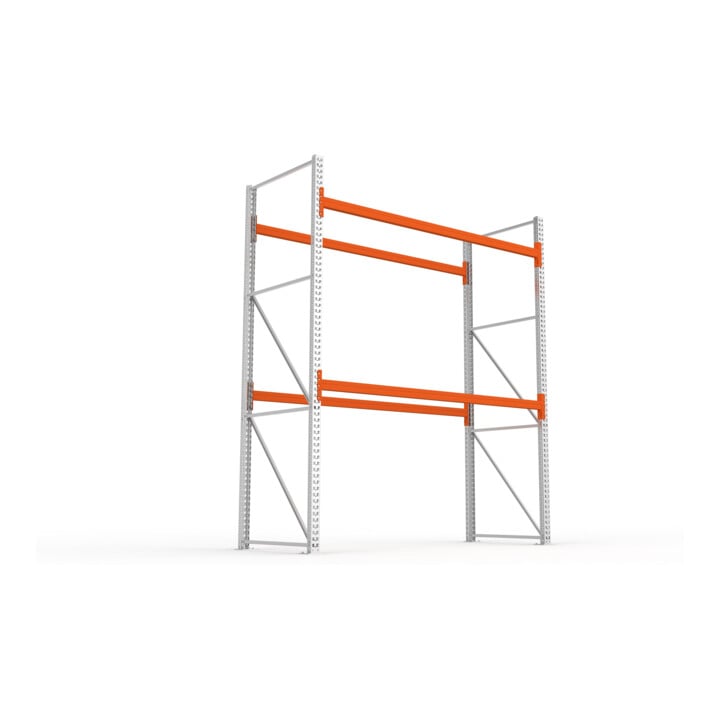 META MULTIPAL Palettenregal 3300x2700x1100 mm (HxBxT), bis 480 Kg Palettengewicht, 2 Holmebenen, verzinkt/rotorange