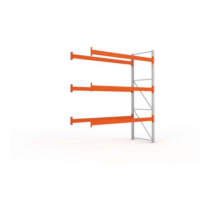 META MULTIPAL Palettenregal 3300x2785x1100 mm, Anbauregal, 4 Ebenen, bis 1000 Kg je Palette, verzinkt/rotorange