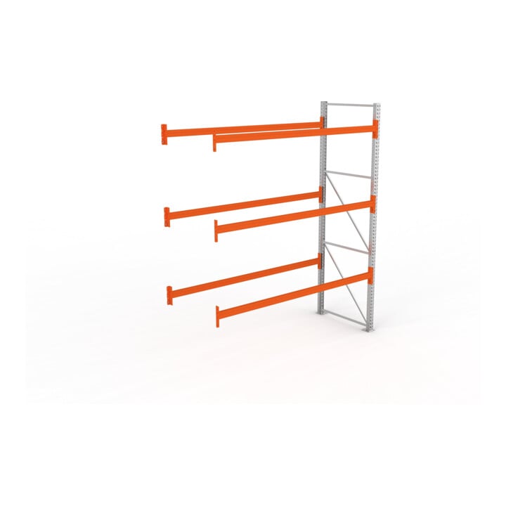META MULTIPAL Palettenregal 3300x2785x1100 mm, Anbauregal, 4 Ebenen, bis 500 Kg je Palette, verzinkt/rotorange