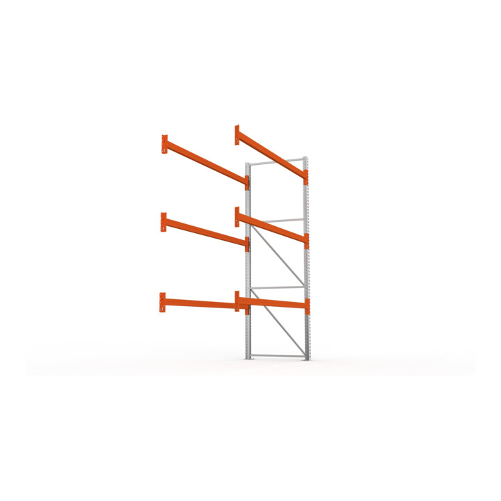 META MULTIPAL Palettenregal 3300x2785x1100 mm, Anbauregal, 4 Ebenen, bis 500 Kg je Palette, verzinkt/rotorange
