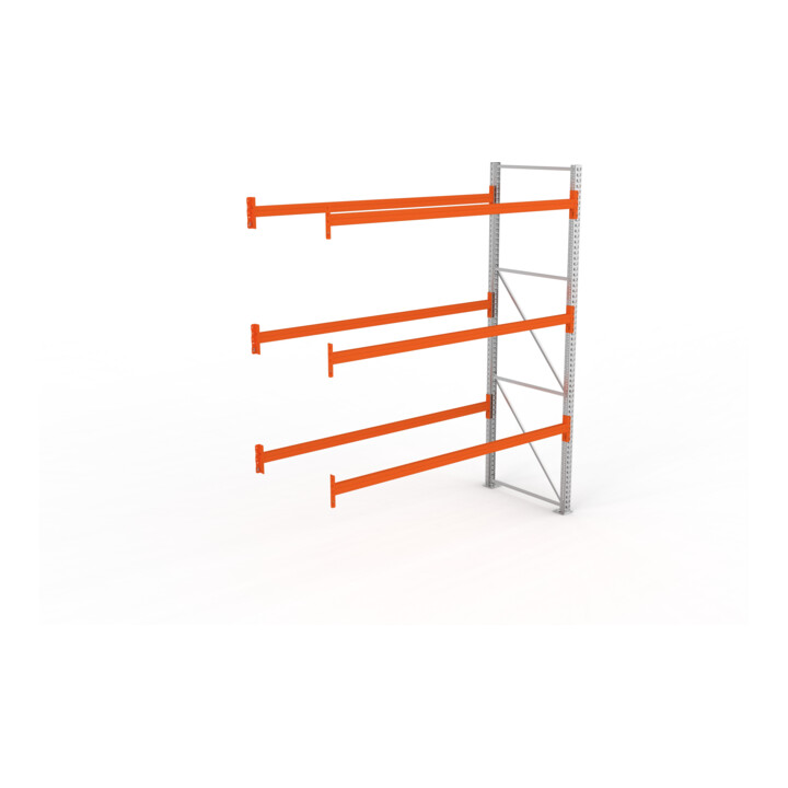 META MULTIPAL Palettenregal 3300x2785x1100 mm, Anbauregal, 4 Ebenen, bis 500 Kg je Palette, verzinkt/rotorange