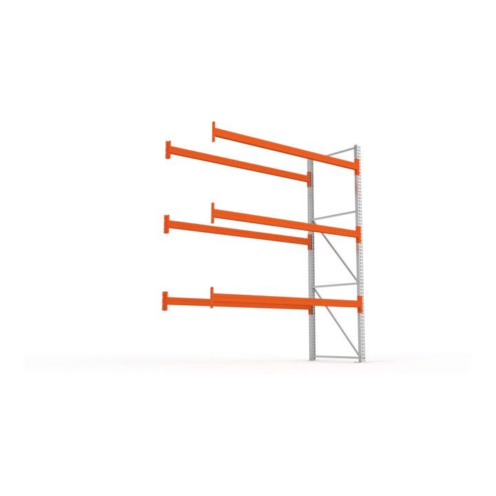 META MULTIPAL Palettenregal 3300x2785x1100 mm, Anbauregal, 4 Ebenen, bis 800 Kg je Palette, verzinkt/rotorange