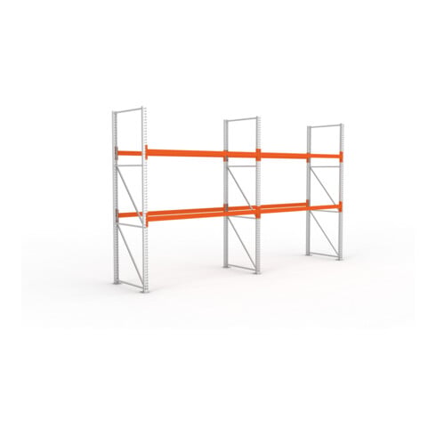 META MULTIPAL Palettenregal 3300x5655x1100 mm, 3 Ebenen, 2 Felder, bis 500 Kg je Palette, verzinkt/rotorange