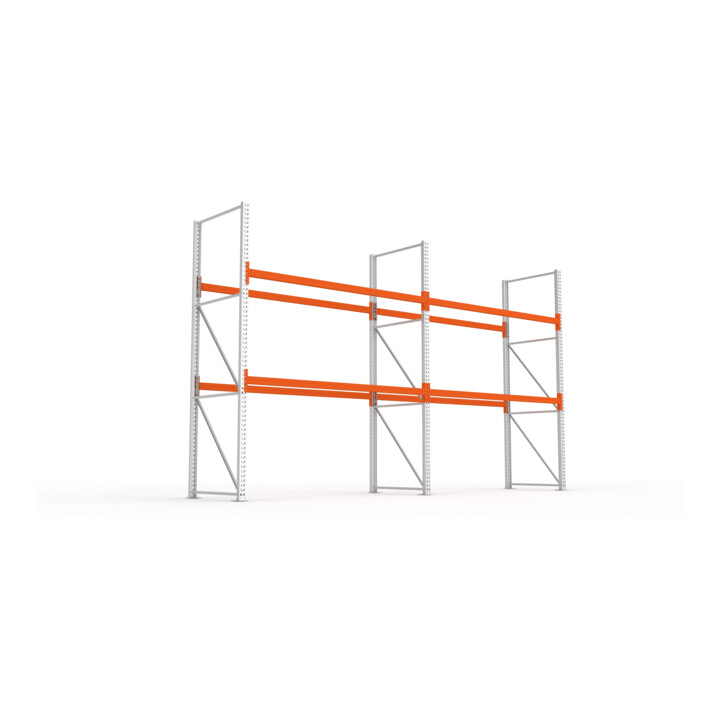 META MULTIPAL Palettenregal 3300x5655x1100 mm, 3 Ebenen, 2 Felder, bis 500 Kg je Palette, verzinkt/rotorange