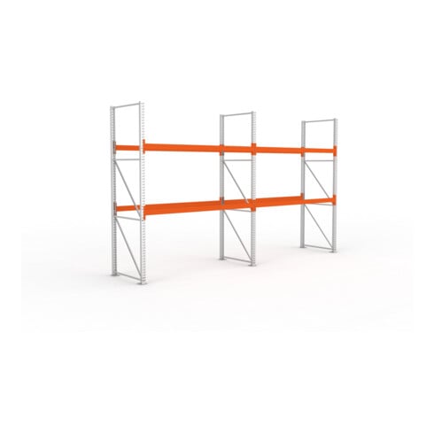 META MULTIPAL Palettenregal 3300x5655x1100 mm, 3 Ebenen, 2 Felder, bis 800 Kg je Palette, verzinkt/rotorange
