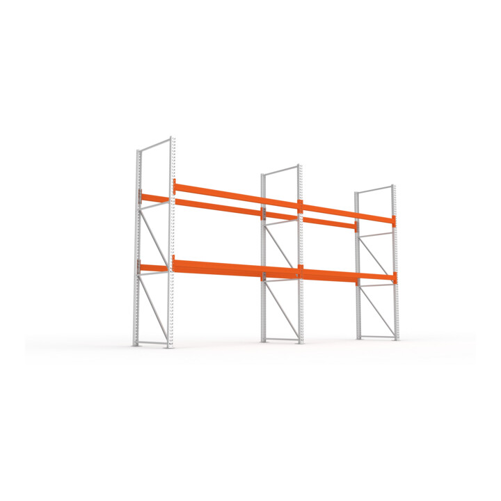META MULTIPAL Palettenregal 3300x5655x1100 mm, 3 Ebenen, 2 Felder, bis 800 Kg je Palette, verzinkt/rotorange