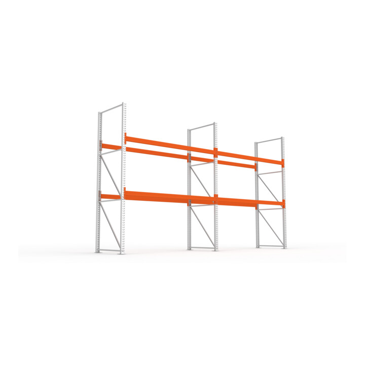 META MULTIPAL Palettenregal 3300x5655x1100 mm, 3 Ebenen, 2 Felder, bis 800 Kg je Palette, verzinkt/rotorange