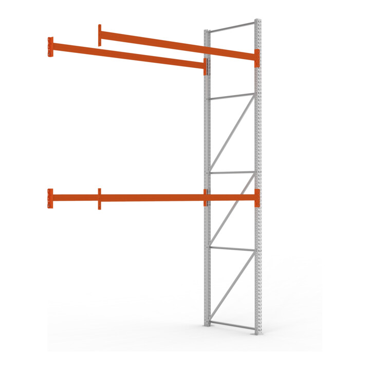 META MULTIPAL Palettenregal 4400x2785x1100 mm, Anbauregal, 3 Ebenen, bis 500 Kg je Palette, verzinkt/rotorange