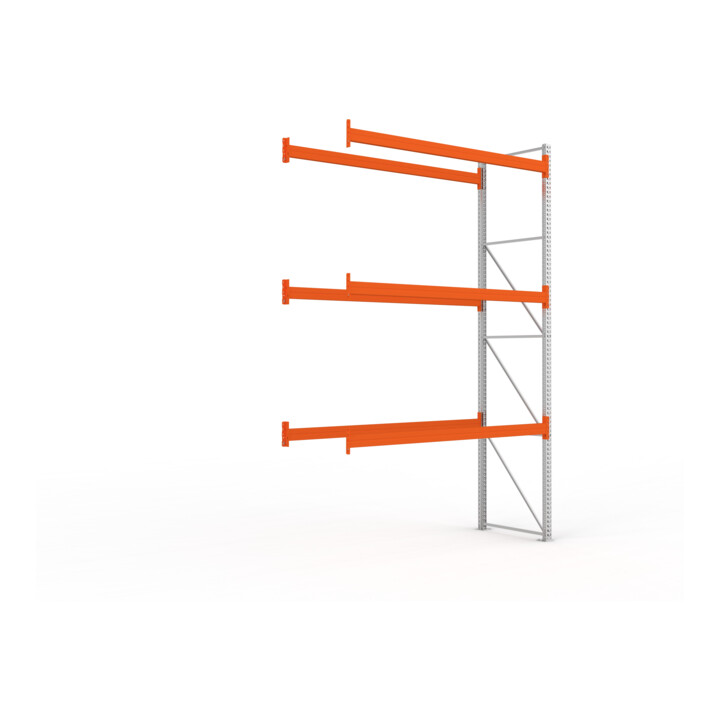 META MULTIPAL Palettenregal 4400x2785x1100 mm, Anbauregal, 4 Ebenen, bis 1000 Kg je Palette, verzinkt/rotorange