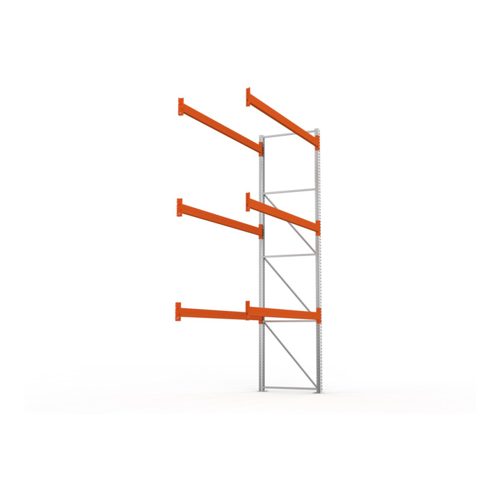 META MULTIPAL Palettenregal 4400x2785x1100 mm, Anbauregal, 4 Ebenen, bis 1000 Kg je Palette, verzinkt/rotorange