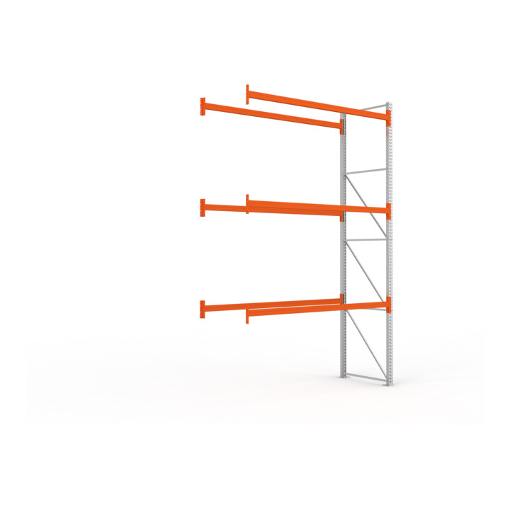 META MULTIPAL Palettenregal 4400x2785x1100 mm, Anbauregal, 4 Ebenen, bis 500 Kg je Palette, verzinkt/rotorange