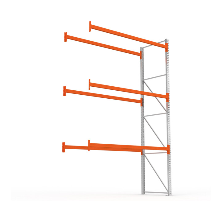 META MULTIPAL Palettenregal 4400x2785x1100 mm, Anbauregal, 4 Ebenen, bis 500 Kg je Palette, verzinkt/rotorange