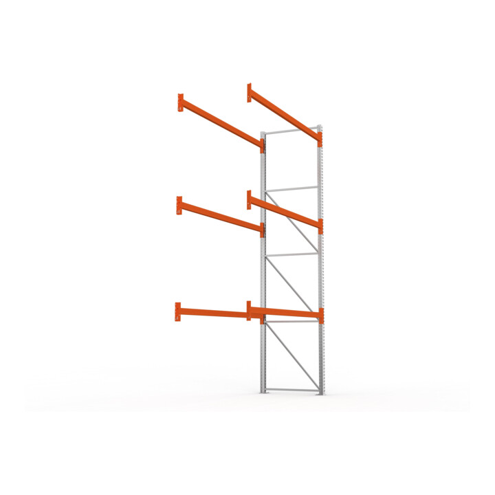 META MULTIPAL Palettenregal 4400x2785x1100 mm, Anbauregal, 4 Ebenen, bis 500 Kg je Palette, verzinkt/rotorange