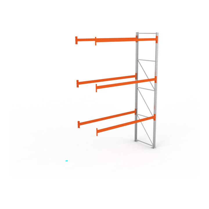 META MULTIPAL Palettenregal 4400x2785x1100 mm, Anbauregal, 4 Ebenen, bis 500 Kg je Palette, verzinkt/rotorange