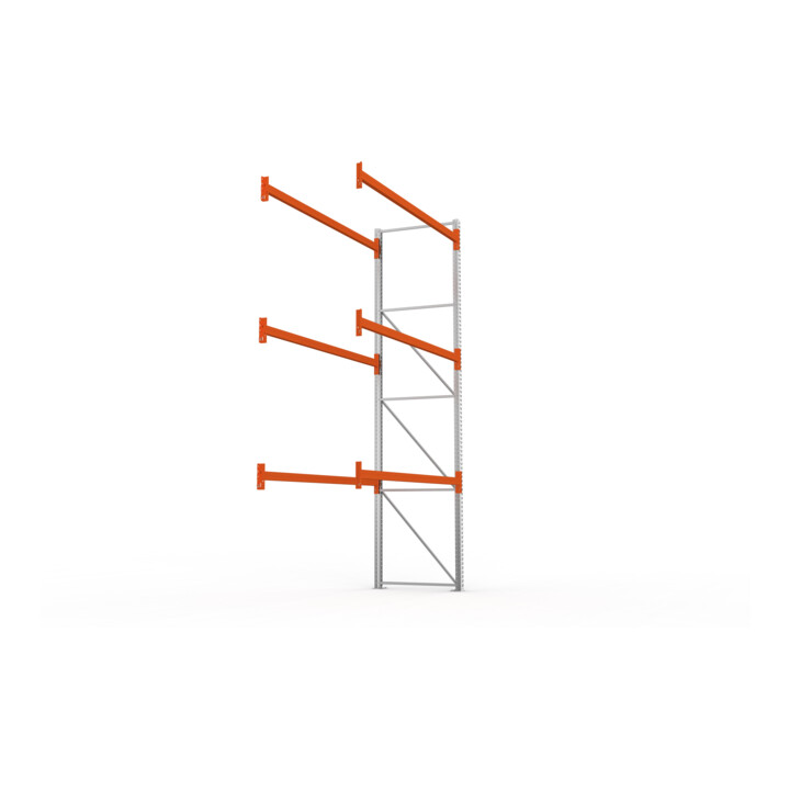 META MULTIPAL Palettenregal 4400x2785x1100 mm, Anbauregal, 4 Ebenen, bis 500 Kg je Palette, verzinkt/rotorange