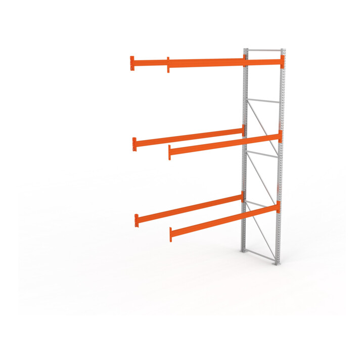 META MULTIPAL Palettenregal 4400x2785x1100 mm, Anbauregal, 4 Ebenen, bis 800 Kg je Palette, verzinkt/rotorange