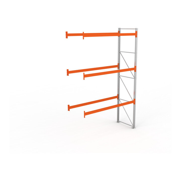 META MULTIPAL Palettenregal 4400x2785x1100 mm, Anbauregal, 4 Ebenen, bis 800 Kg je Palette, verzinkt/rotorange