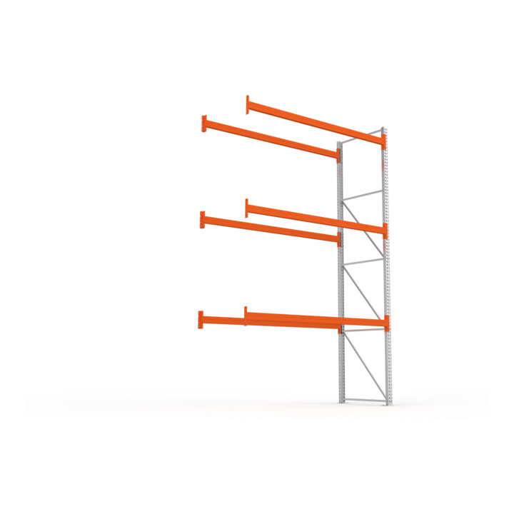 META MULTIPAL Palettenregal 4400x2785x1100 mm, Anbauregal, 4 Ebenen, bis 800 Kg je Palette, verzinkt/rotorange