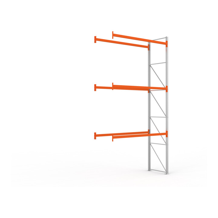 META MULTIPAL Palettenregal 5500x2785x1100 mm, Anbauregal, 4 Ebenen, bis 500 Kg je Palette, verzinkt/rotorange