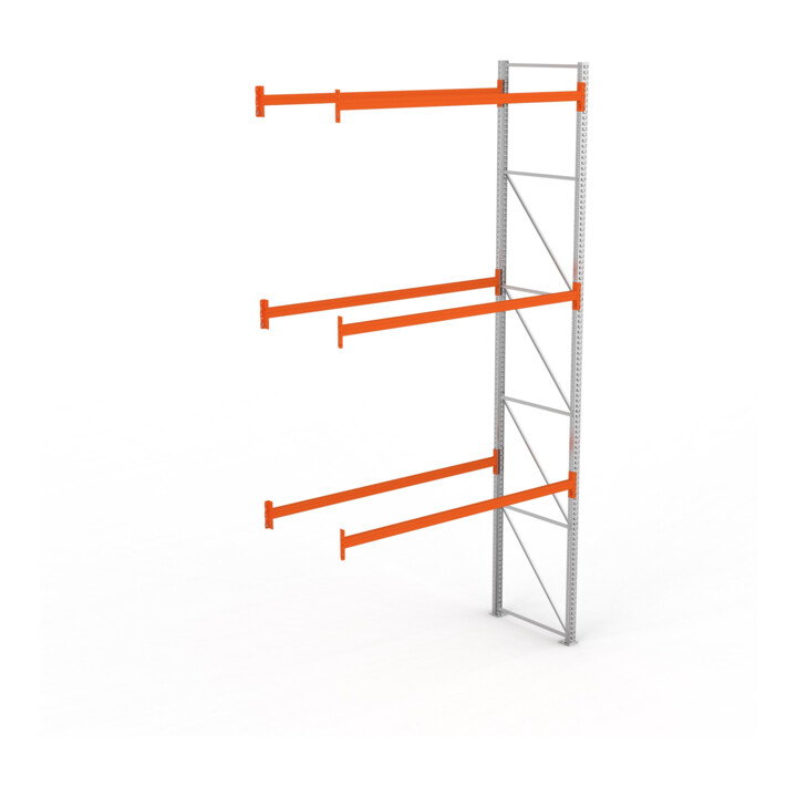 META MULTIPAL Palettenregal 5500x2785x1100 mm, Anbauregal, 4 Ebenen, bis 500 Kg je Palette, verzinkt/rotorange