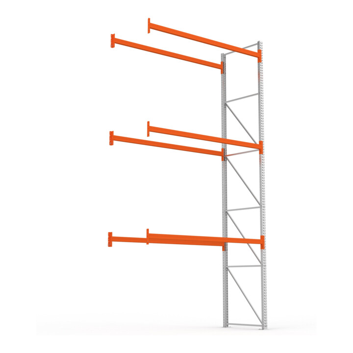 META MULTIPAL Palettenregal 5500x2785x1100 mm, Anbauregal, 4 Ebenen, bis 500 Kg je Palette, verzinkt/rotorange
