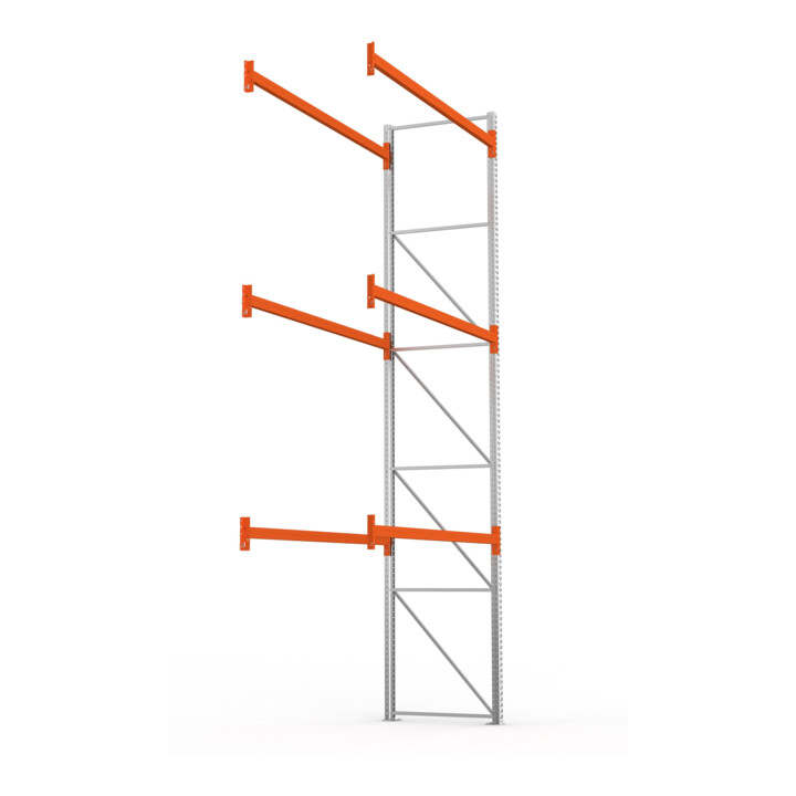 META MULTIPAL Palettenregal 5500x2785x1100 mm, Anbauregal, 4 Ebenen, bis 500 Kg je Palette, verzinkt/rotorange