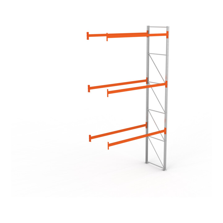 META MULTIPAL Palettenregal 5500x2785x1100 mm, Anbauregal, 4 Ebenen, bis 500 Kg je Palette, verzinkt/rotorange