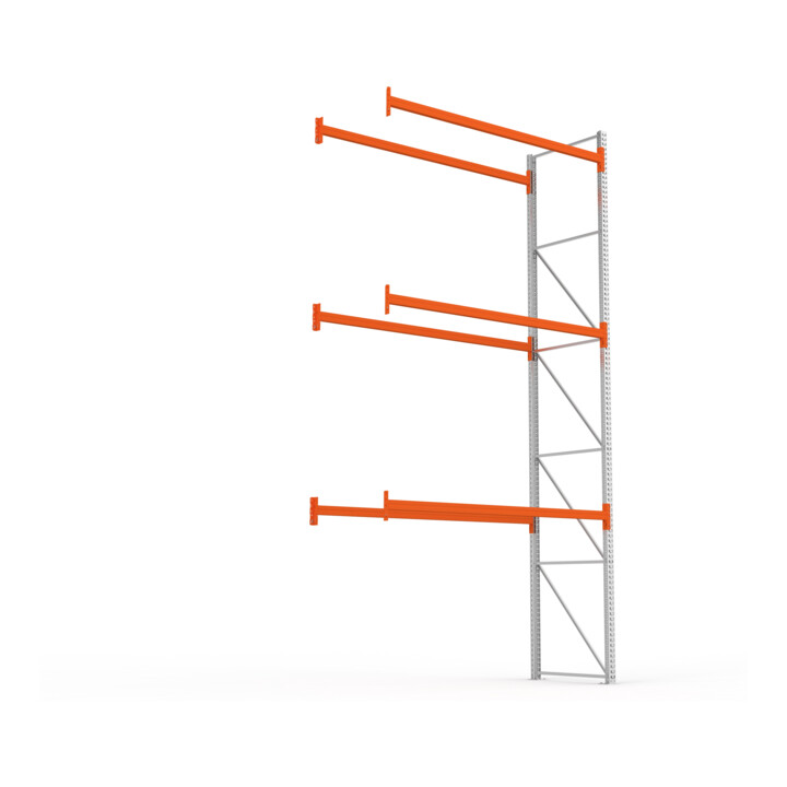 META MULTIPAL Palettenregal 5500x2785x1100 mm, Anbauregal, 4 Ebenen, bis 500 Kg je Palette, verzinkt/rotorange