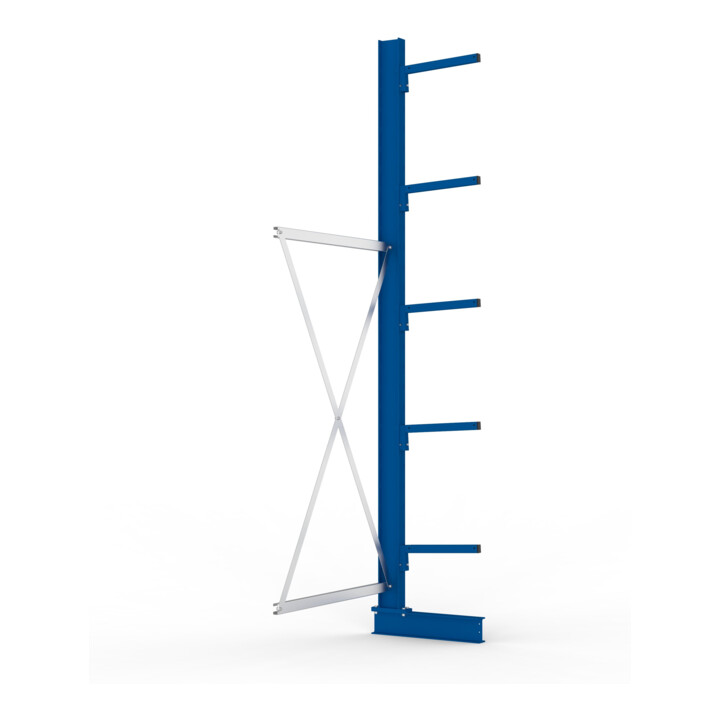 META MULTISTRONG L Kragarmregal 3000x1000x400 mm, Anbauregal mit 6 Lagerebenen, einseitig, enzianblau