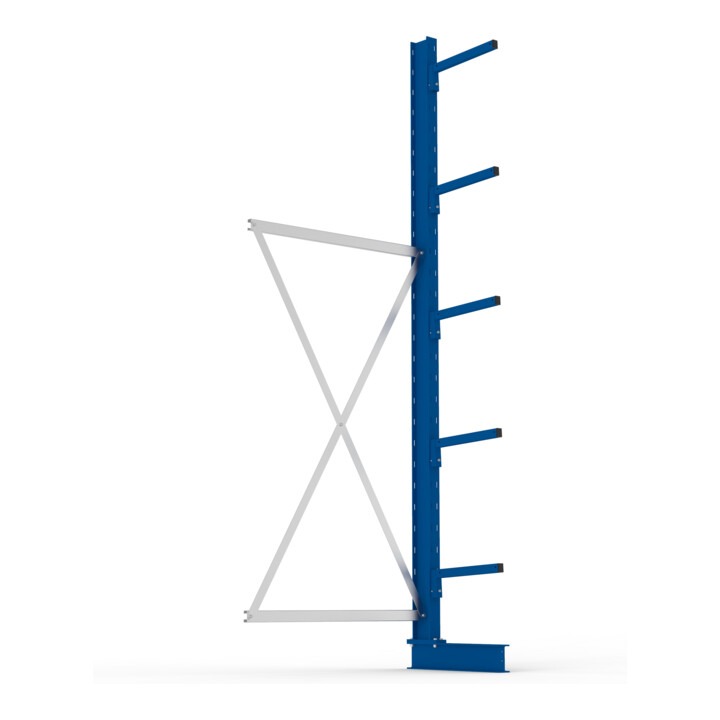META MULTISTRONG L Kragarmregal 3000x1000x400 mm, Anbauregal mit 6 Lagerebenen, einseitig, enzianblau