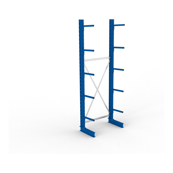 META MULTISTRONG L Kragarmregal 3000x1000x400 mm, Grundregal mit 6 Lagerebenen, einseitig, enzianblau