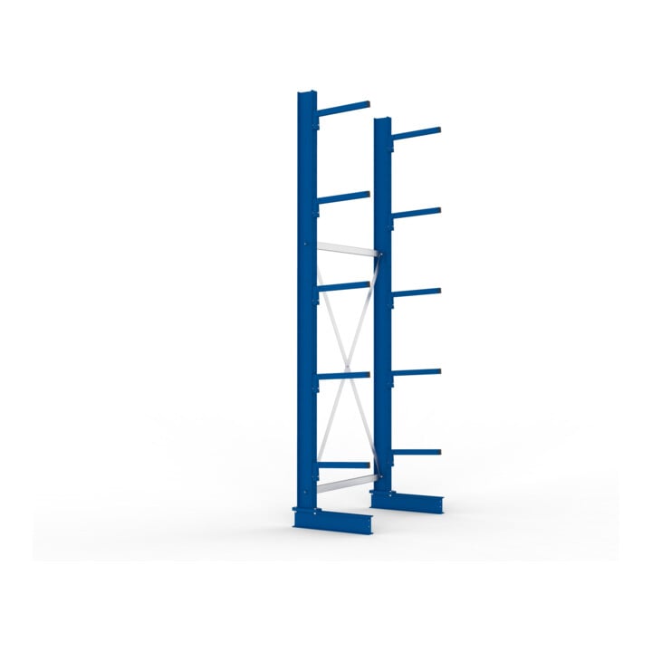 META MULTISTRONG L Kragarmregal 3000x1000x400 mm, Grundregal mit 6 Lagerebenen, einseitig, enzianblau