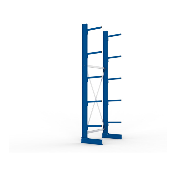 META MULTISTRONG L Kragarmregal 3000x1000x400 mm, Grundregal mit 6 Lagerebenen, einseitig, enzianblau