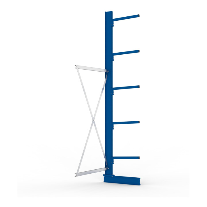META MULTISTRONG L Kragarmregal 3000x1000x500 mm, Anbauregal mit 6 Lagerebenen, einseitig, enzianblau