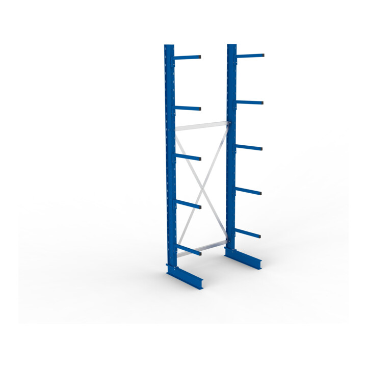 META MULTISTRONG L Kragarmregal 3000x1000x500 mm, Grundregal mit 6 Lagerebenen, einseitig, enzianblau