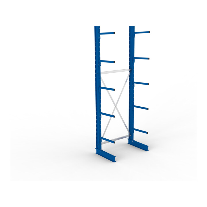 META MULTISTRONG L Kragarmregal 3000x1000x500 mm, Grundregal mit 6 Lagerebenen, einseitig, enzianblau