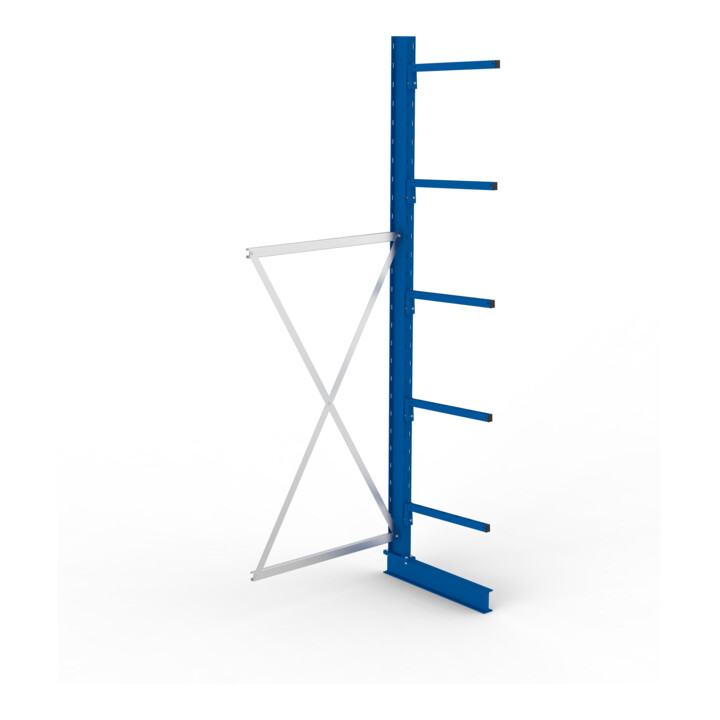 META MULTISTRONG L Kragarmregal 3000x1000x600 mm, Anbauregal mit 6 Lagerebenen, einseitig, enzianblau