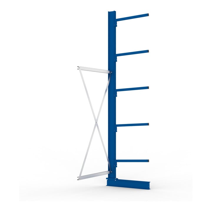 META MULTISTRONG L Kragarmregal 3000x1000x600 mm, Anbauregal mit 6 Lagerebenen, einseitig, enzianblau