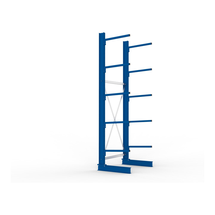 META MULTISTRONG L Kragarmregal 3000x1000x600 mm, Grundregal mit 6 Lagerebenen, einseitig, enzianblau