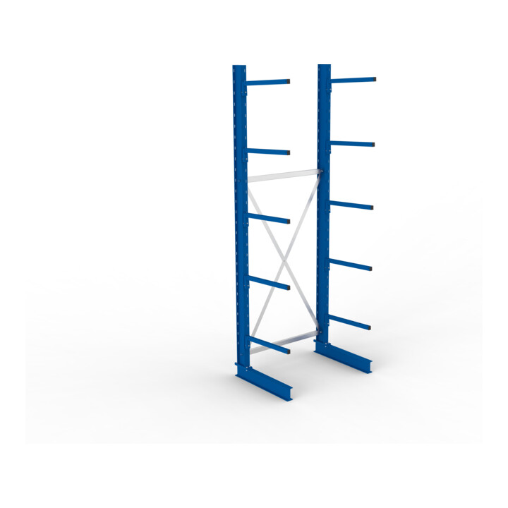 META MULTISTRONG L Kragarmregal 3000x1000x600 mm, Grundregal mit 6 Lagerebenen, einseitig, enzianblau