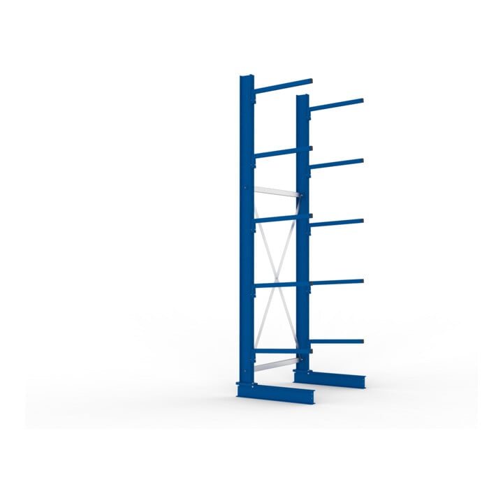 META MULTISTRONG L Kragarmregal 3000x1000x600 mm, Grundregal mit 6 Lagerebenen, einseitig, enzianblau