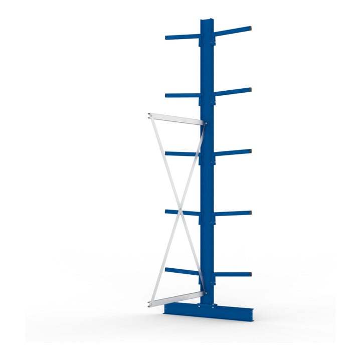 META MULTISTRONG L Kragarmregal 3000x1000x800 mm, Anbauregal mit 12 Lagerebenen, doppelseitig, enzianblau
