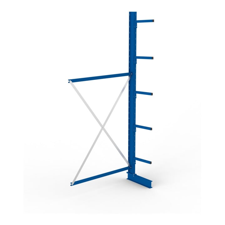 META MULTISTRONG L Kragarmregal 3000x1300x400 mm, Anbauregal mit 6 Lagerebenen, einseitig, enzianblau
