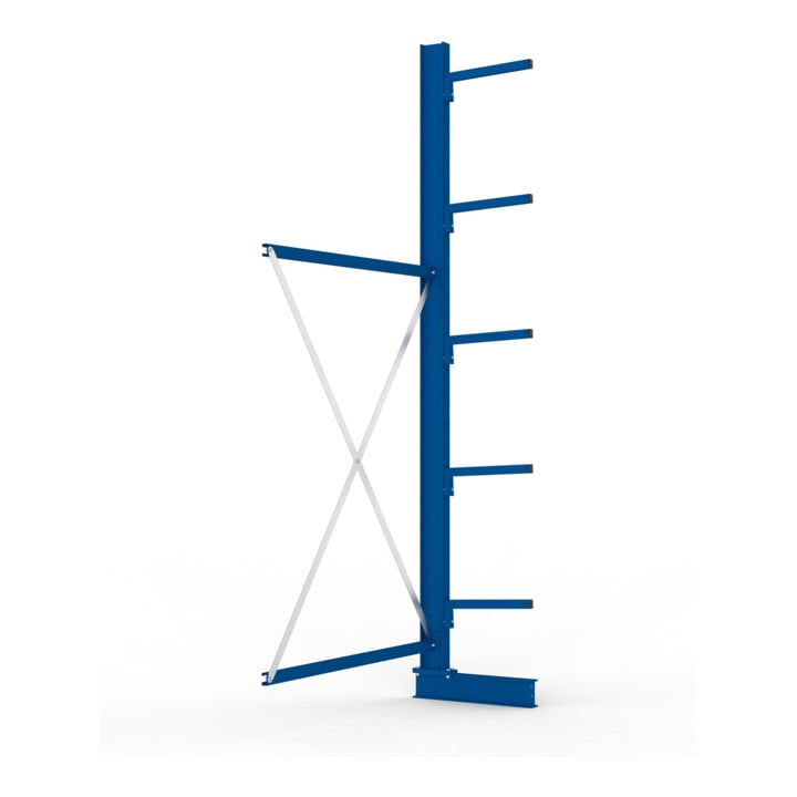 META MULTISTRONG L Kragarmregal 3000x1300x400 mm, Anbauregal mit 6 Lagerebenen, einseitig, enzianblau