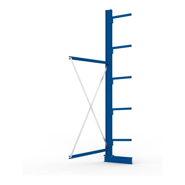 META MULTISTRONG L Kragarmregal 3000x1300x400 mm, Anbauregal mit 6 Lagerebenen, einseitig, enzianblau