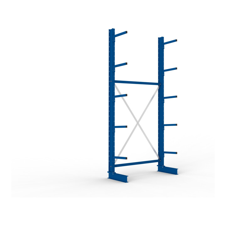 META MULTISTRONG L Kragarmregal 3000x1300x400 mm, Grundregal mit 6 Lagerebenen, einseitig, enzianblau