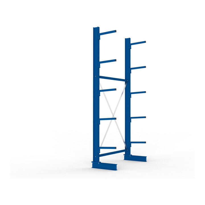 META MULTISTRONG L Kragarmregal 3000x1300x400 mm, Grundregal mit 6 Lagerebenen, einseitig, enzianblau