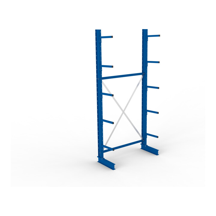 META MULTISTRONG L Kragarmregal 3000x1300x400 mm, Grundregal mit 6 Lagerebenen, einseitig, enzianblau