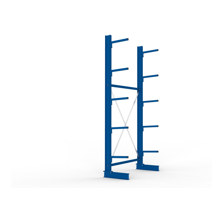 META MULTISTRONG L Kragarmregal 3000x1300x400 mm, Grundregal mit 6 Lagerebenen, einseitig, enzianblau
